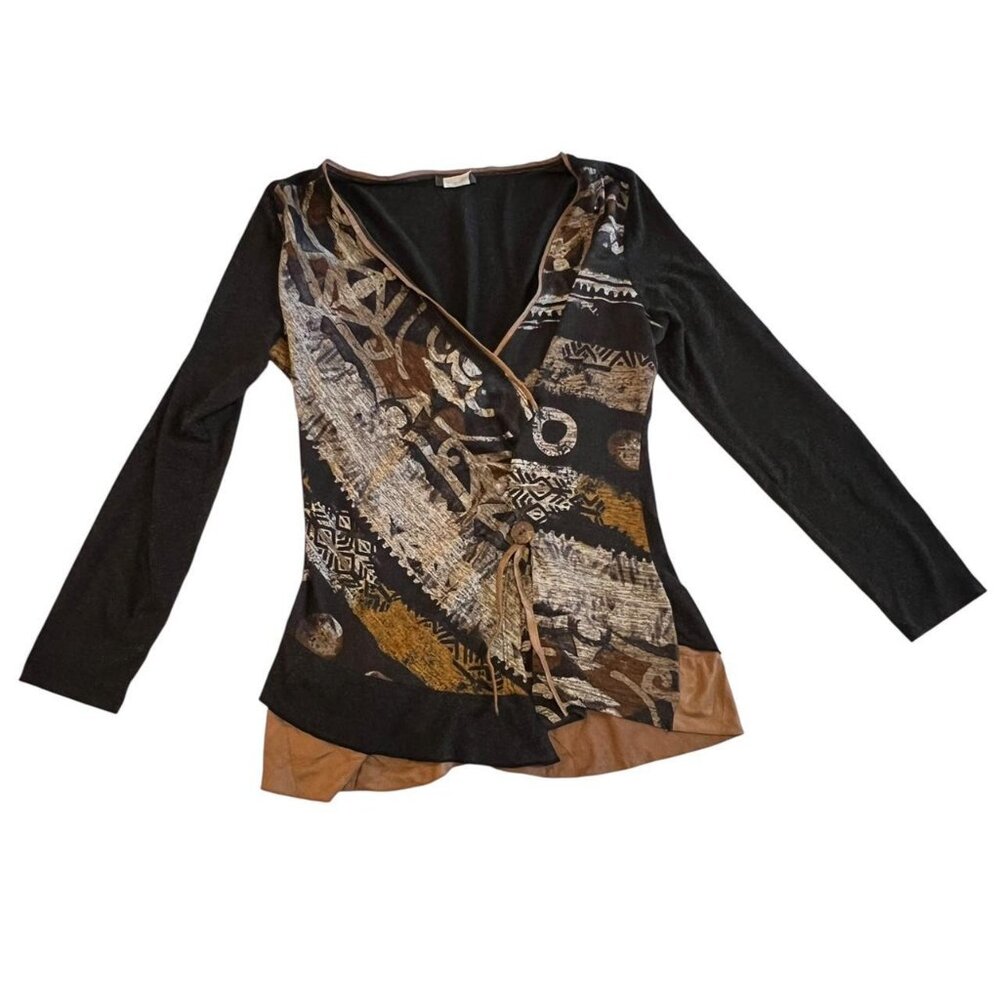 Vintage Abstract Patchwork Wrap Top - image 1